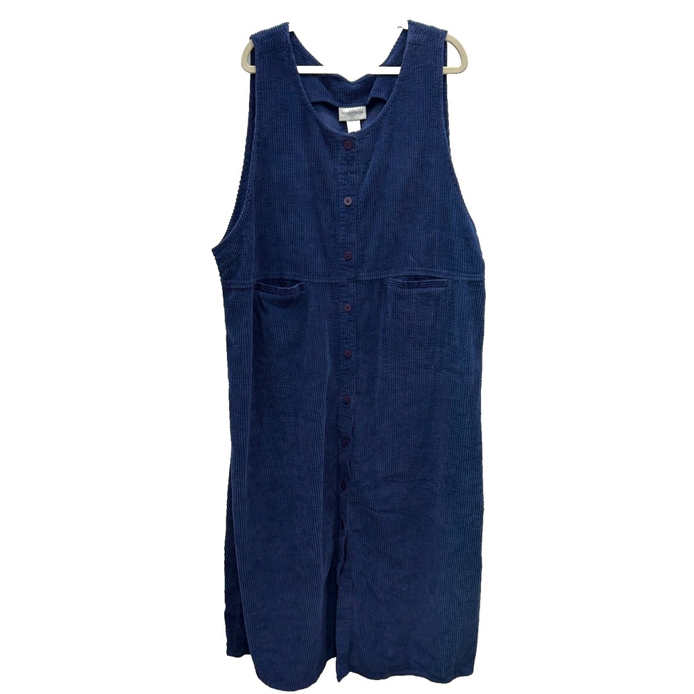 Nordstrom Pinafore Dress Sz 3X Blue Corduroy Sleeveless Button Front Cottagecore